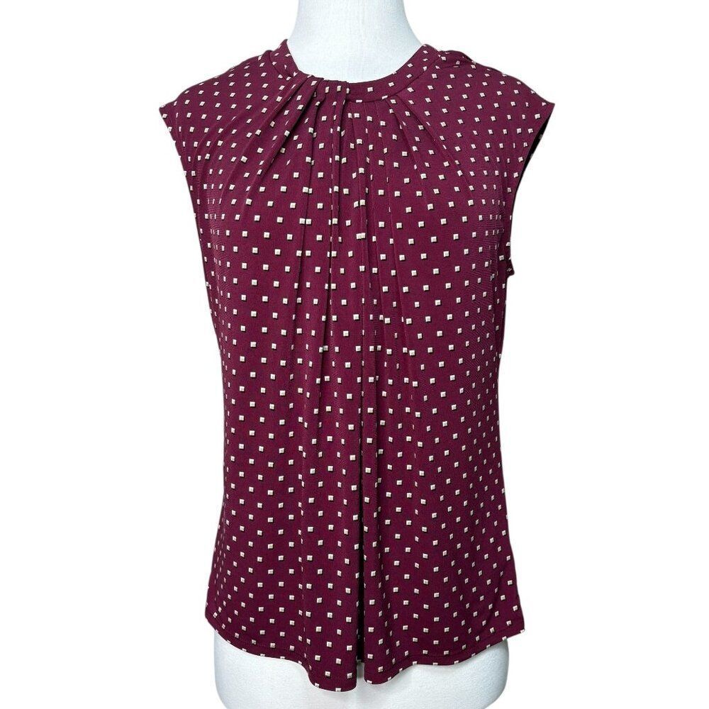 Liz Claiborne Pleated Neck Short Sleeve Blouse Size Small